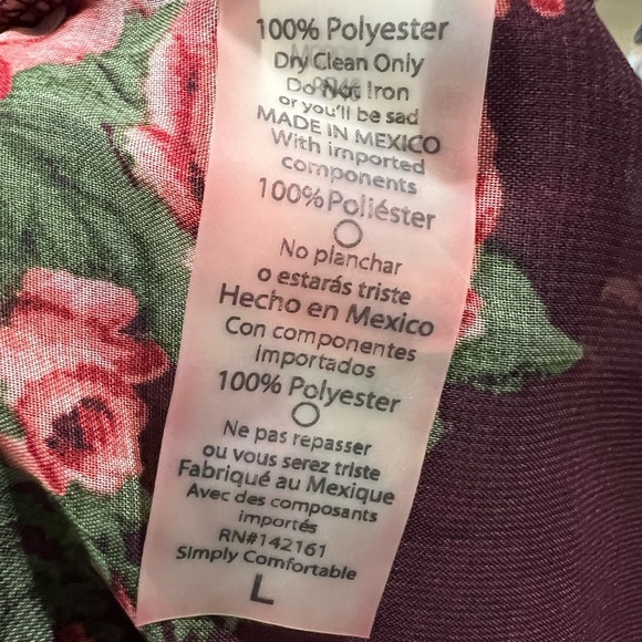 LulaRoe Sheer Burgundy Floral Kimono Duster Size L - Picture 5 of 6